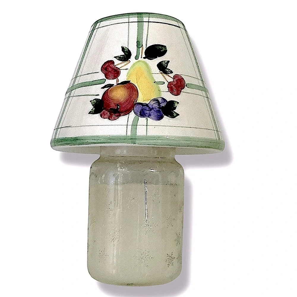 Candle Lamp Shade Topper Raised Fruit Green White Farmhouse Plaid Large 5”